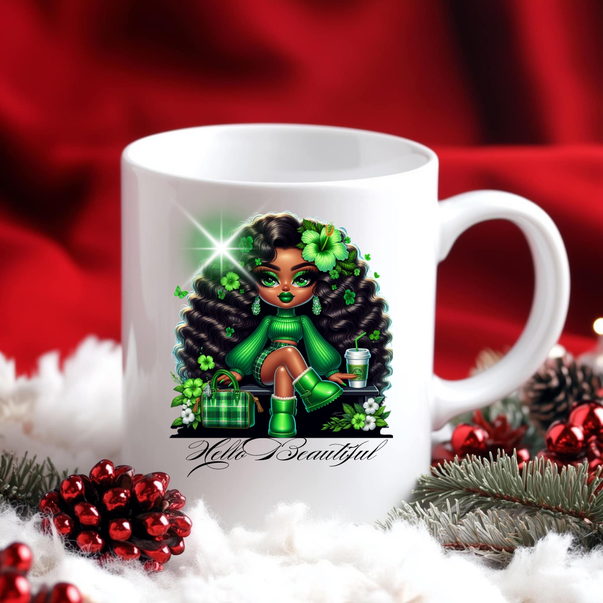 GREEN HELLO BEAUTIFUL COFFEE MUG