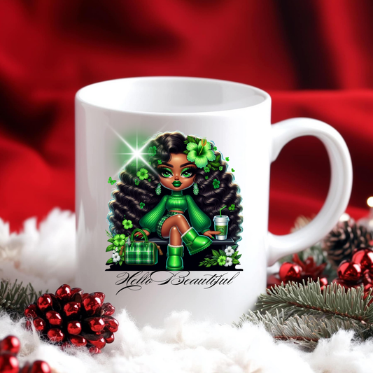 GREEN HELLO BEAUTIFUL COFFEE MUG