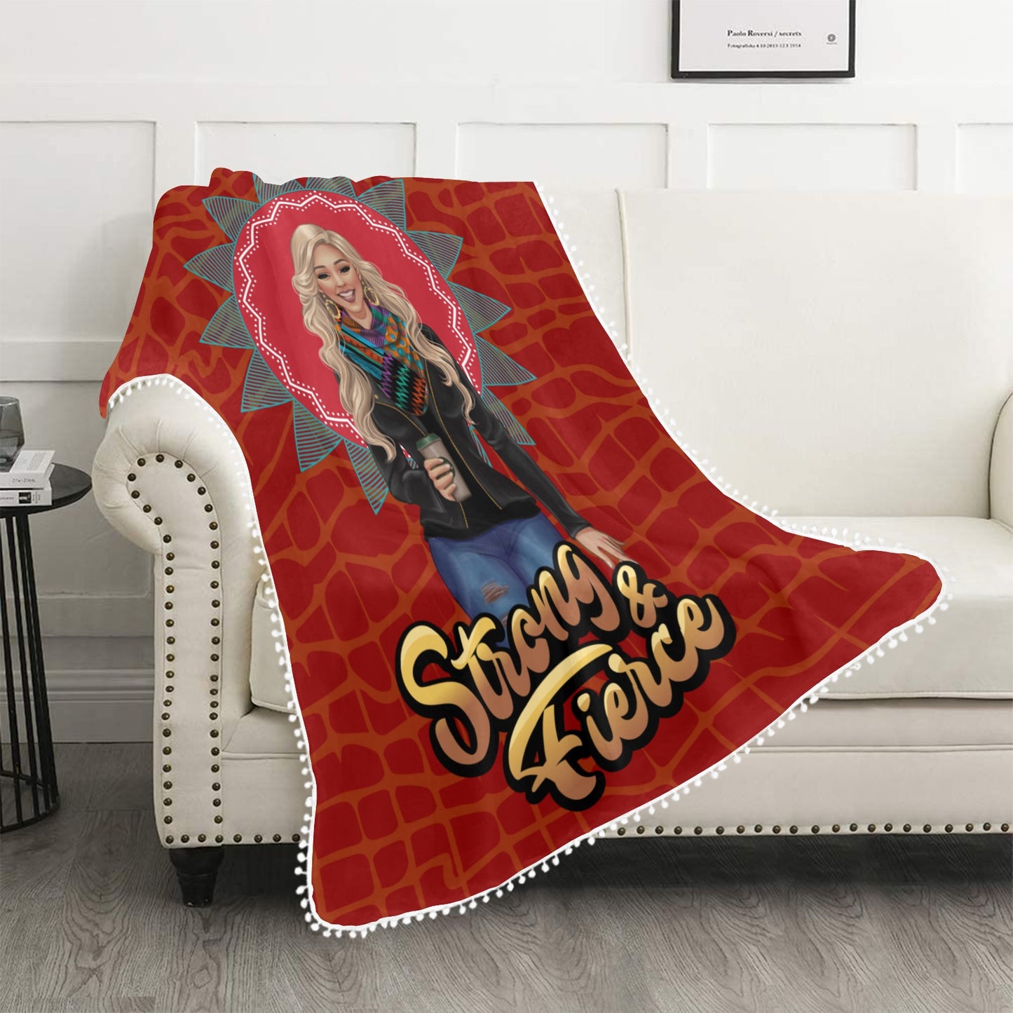 Strong and Fierce Pom Pom Fringe Blanket 50x60