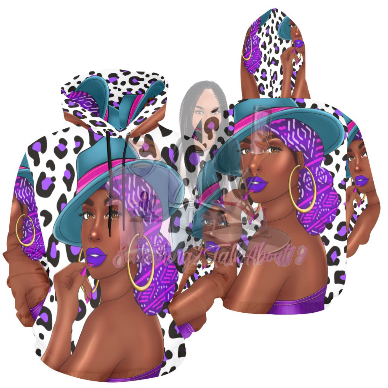 Egypt Purple and White Leopard Print Hoodie