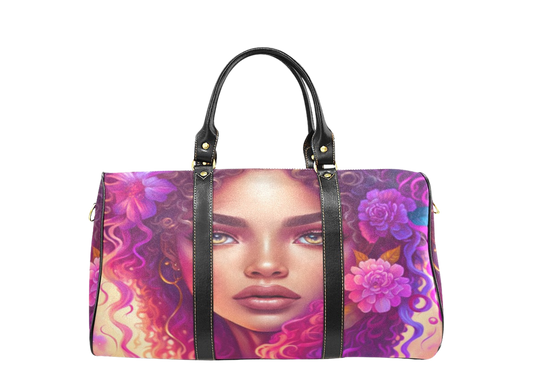 Fushia Flower Girl Waterproof Traveling Bag
